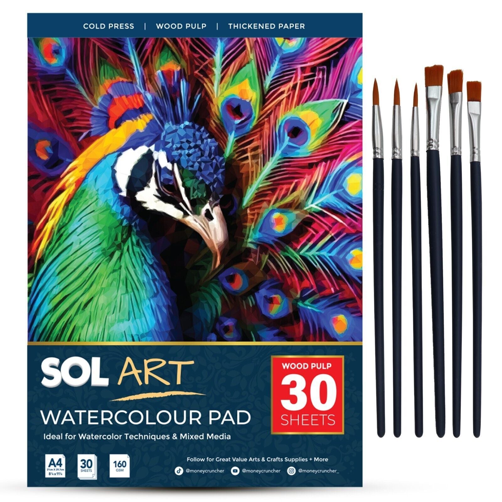30Pk Watercolour Pad Paper Cold Pressed Premium A4 Sketch Drawing Sheets 160GSM