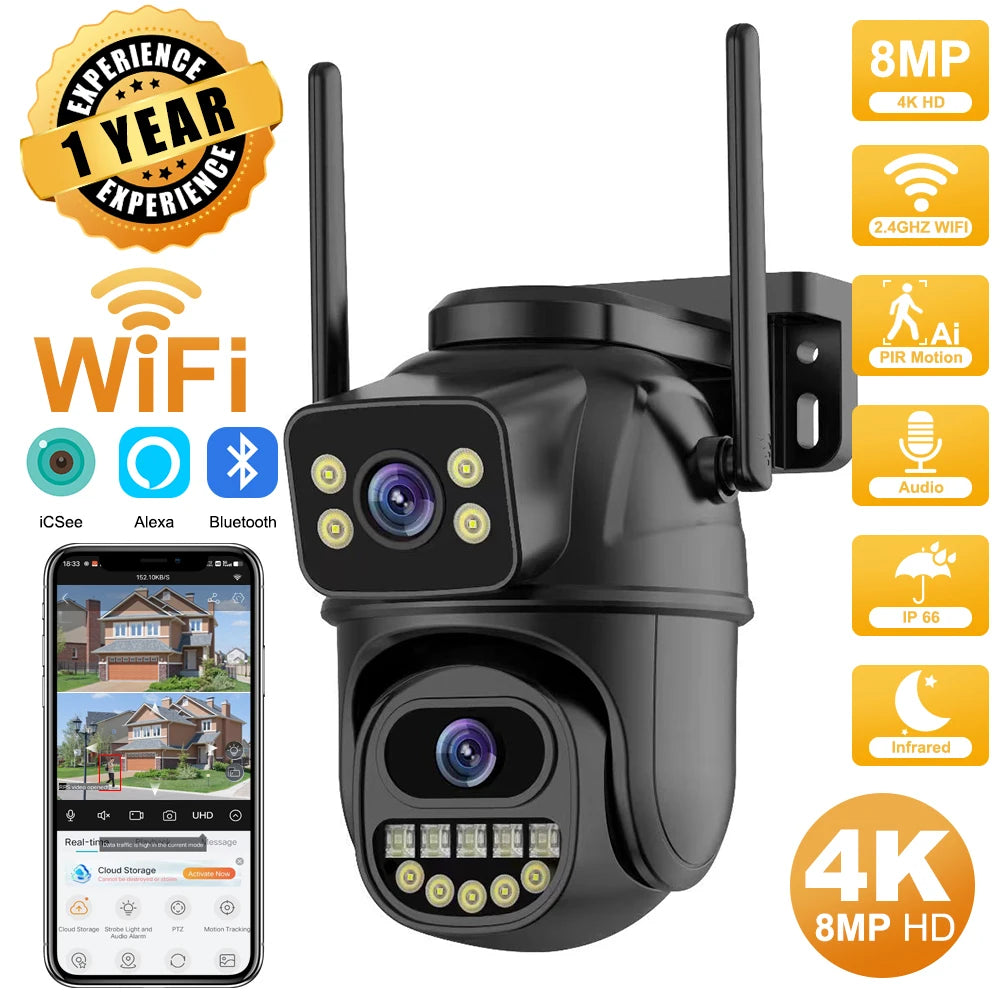 Elevate Your Security with the 4K 8MP HD WiFi PTZ Camera - Outdoor Surveillance with Dual Lens and AI Tracking