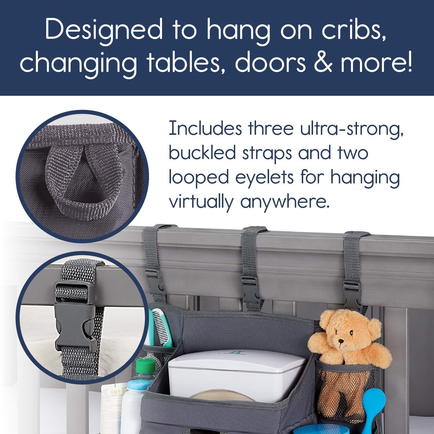 Stylish Grey Baby Crib Bedside Storage Bag - Perfect for Diapers and More!