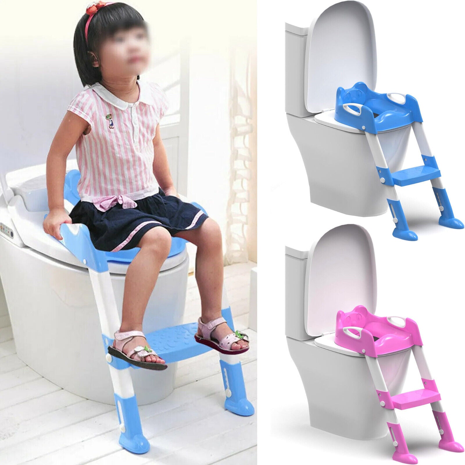 Comfortable and Convenient Foldable Baby Potty Training Seat with Ladder for Easy Toilet Training