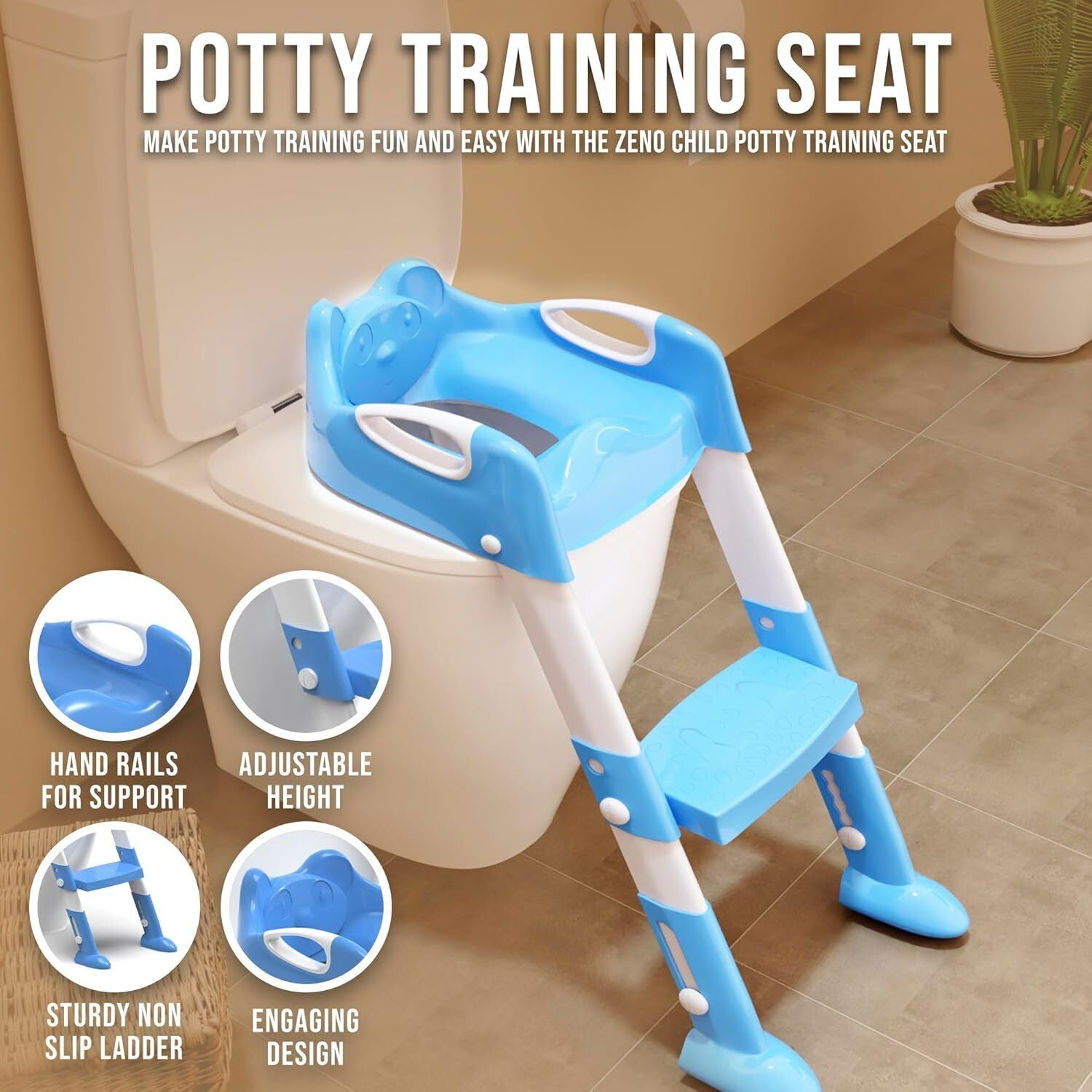 Comfortable and Convenient Foldable Baby Potty Training Seat with Ladder for Easy Toilet Training